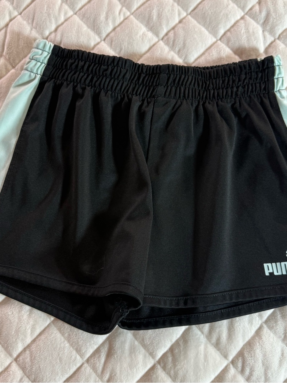 Puma Black Athletic Shorts with Mint Green Side Stripe Elastic Waist